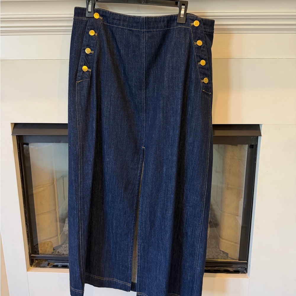 J. Crew EUC Dark Denim Skirt with Gold Buttons